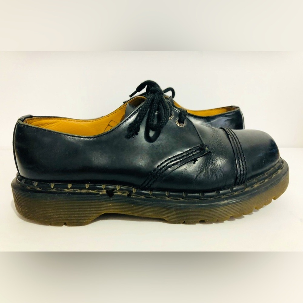 RARE VTG 80s Mens Dr. Martens 8266 Black Oxfords Sz 8 MI ENGLAND Toe Cap Platfo